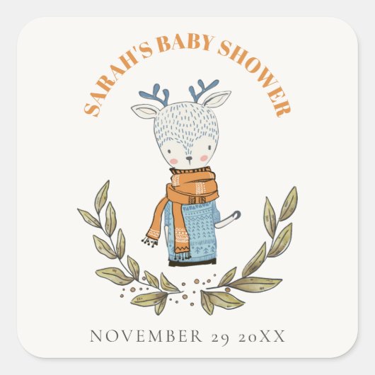 Niedliches Ugly Sweater Leaf Winter Rentier Baby D Quadratischer Aufkleber (Vorderseite)