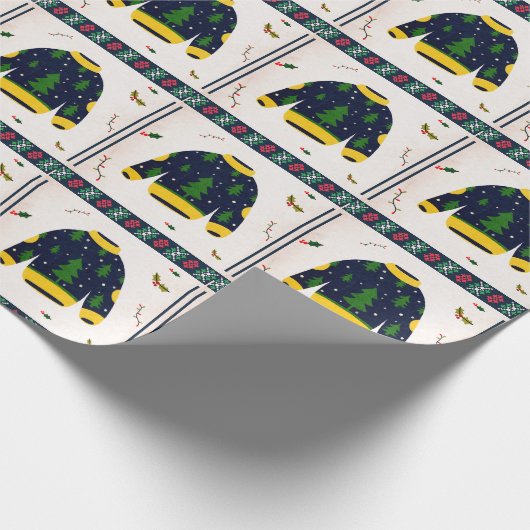 Niedliches Ugly Sweater Muster Weihnachtsgeschenk Geschenkpapier (Ecke)