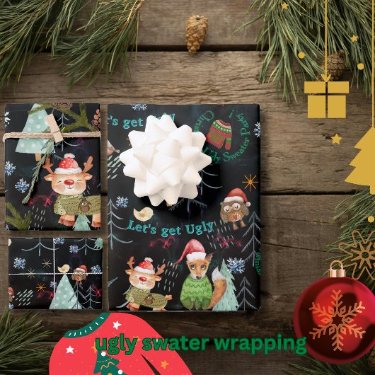 Niedliches Ugly Sweater Party Geschenkpapier Set