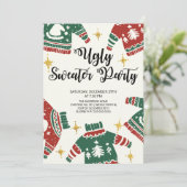Niedliches Ugly Sweater Winter Party Einladung (Stehend Vorderseite)