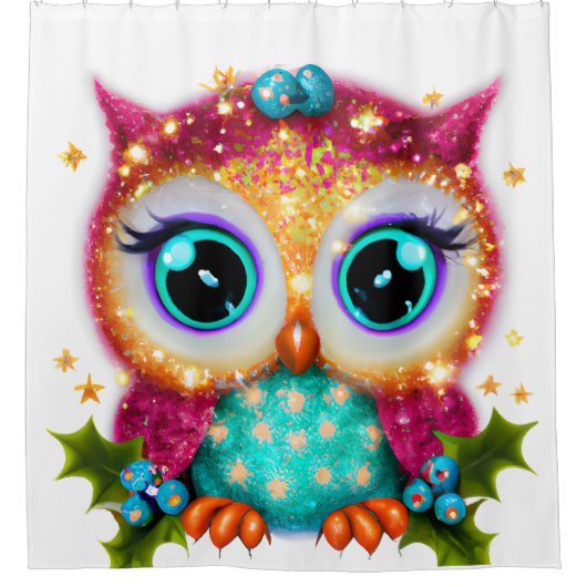 Niedliches und Adorable Kawaii Baby Owl Duschvorhang (Vorderseite)
