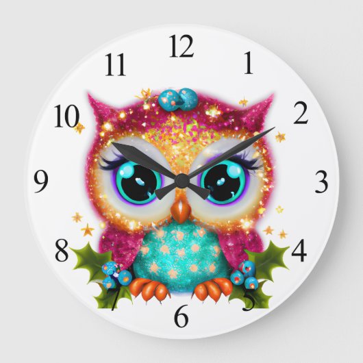Niedliches und Adorable Kawaii Baby Owl Große Wanduhr (Vorderseite)