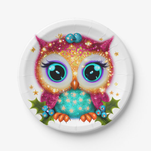 Niedliches und Adorable Kawaii Baby Owl Pappteller (Vorderseite)