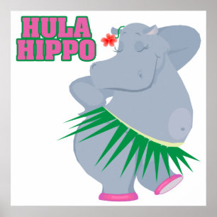niedliches und albernes Luau-Hula-Hippo Poster