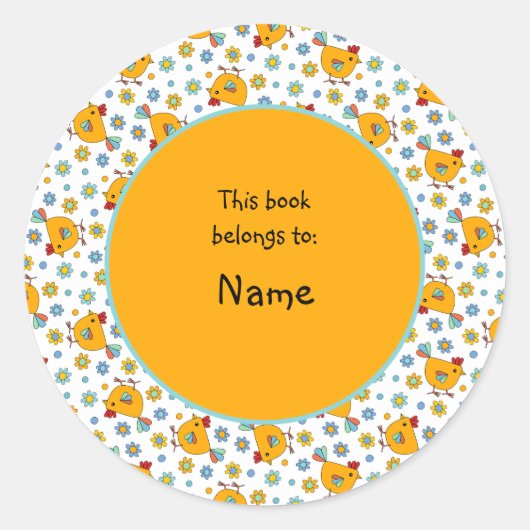 niedliches und buntes Huhn und Blume Runder Aufkleber (Vorderseite)