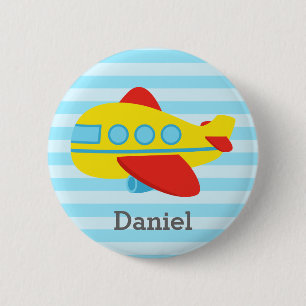 Niedliches und buntes Passagierflugzeug, für Junge Button