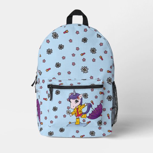 Niedliches und einfaches Blue Floral Unicoron in R Bedruckter Rucksack (Vorderseite)
