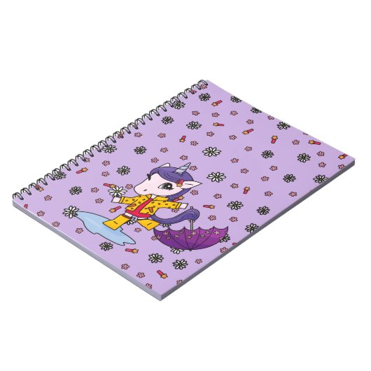 Niedliches und einfaches Lila Blumenhorn im Regenm Notizblock (Linke Seite)