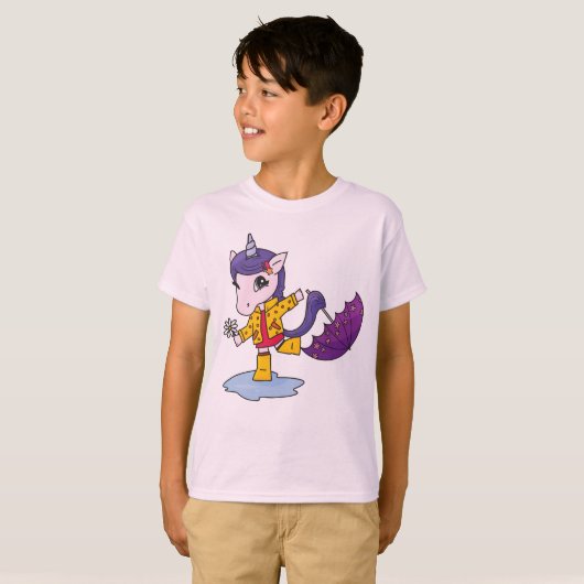 Niedliches und einfaches rosa Blumenhorn im Regenm T-Shirt (Vorne ganz)