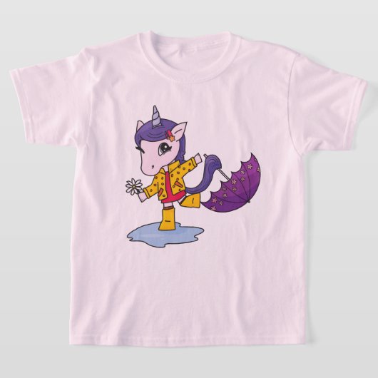 Niedliches und einfaches rosa Blumenhorn im Regenm T-Shirt (Ablage )