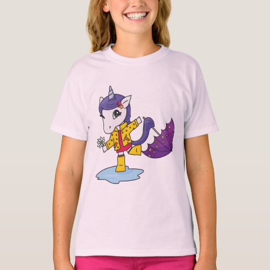 Niedliches und einfaches rosa Blumenhorn im Regenm T-Shirt (Vorderseite)