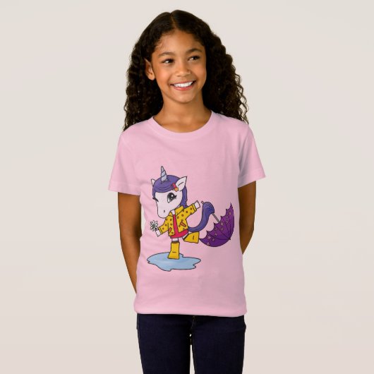 Niedliches und einfaches rosa Blumenhorn im Regenm T-Shirt (Vorne ganz)