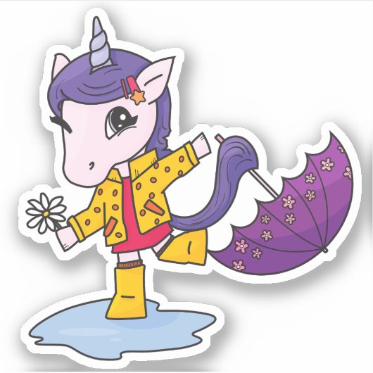 Niedliches und einfaches Rosa Einhorn im Regenmant Aufkleber (Vorderseite)