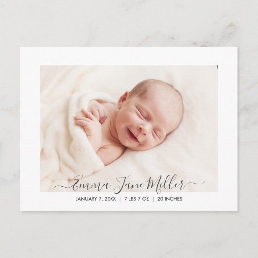 Niedliches und elegantes Foto zur Geburtshilfe Pos Ankündigungspostkarte (Vorderseite)
