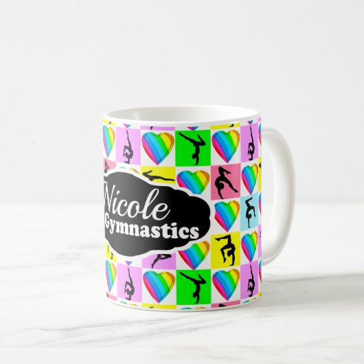 NIEDLICHES UND FARBENES GYMNAST-MÄDCHEN-DESIGN KAFFEETASSE (VorderseiteRechts)