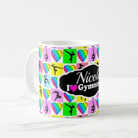 NIEDLICHES UND FARBENES GYMNAST-MÄDCHEN-DESIGN KAFFEETASSE (Vorderseite Links)