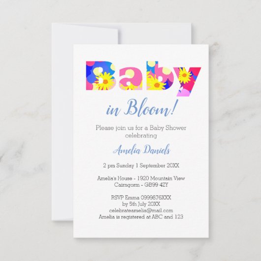 Niedliches und farbenfrohes Baby in Blütendusche E Ankündigung (Vorderseite)