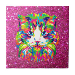 Niedliches und farbenfrohes Kuschelkatze, Fliese