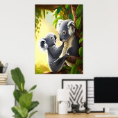 Niedliches und liebliches Koala und Kind | AI Art  Poster (Heimbüro)