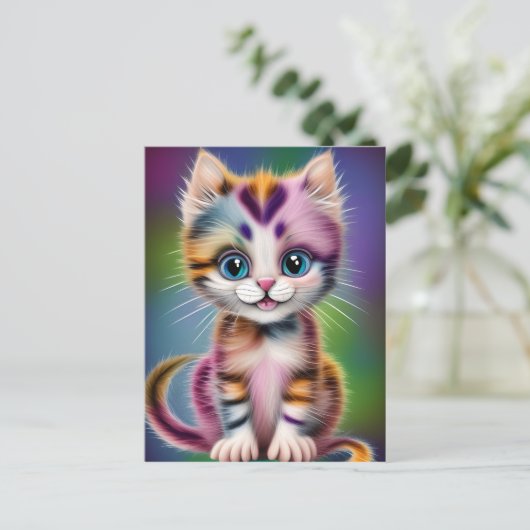 Niedliches und liebliches Lächeln Stripte Kitten Postkarte (Stehend Vorderseite)