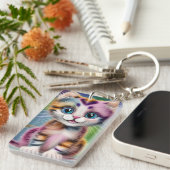 Niedliches und liebliches Lächeln Stripte Kitten Schlüsselanhänger (Vorderseite rechts)