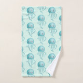 Niedliches und lustiges blaugrünes Quallenmuster Badhandtuch Set (Handtuch)