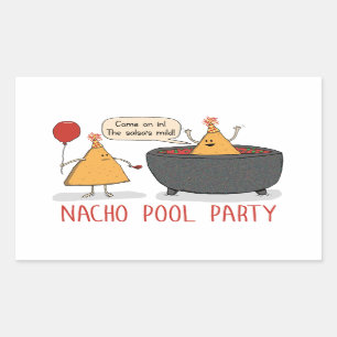 Niedliches und lustiges Nacho-Pool-Party im Salsa Rechteckiger Aufkleber