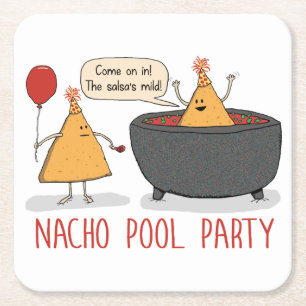 Niedliches und lustiges Nacho-Pool-Party im Salsa Rechteckiger Pappuntersetzer