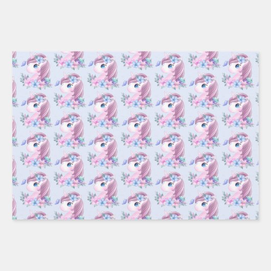 Niedliches und magisches Baby Unicorn Muster Geschenkpapier Set (Vorderseite 3)