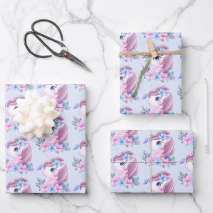 Niedliches und magisches Baby Unicorn Muster Geschenkpapier Set