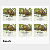 Niedliches und merkwürdiges Eichhörnchen Natur-Fot Quadratischer Aufkleber (Blatt)