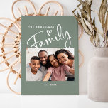 Niedliches und modernes Foto | Sage Green Leinwanddruck<br><div class="desc">Dieses einfache und stilvolle Familienkunst besticht durch Ihr persönliches Foto. Das Wort "Foto" erscheint in der modernen,  handgeschriebenen Schrift Typografie mit einem niedlichen,  handgezeichneten Herzstück auf einem schluchgrünen Hintergrund. Geben Sie Ihren Familiennamen und das festgelegte Datum ein.</div>