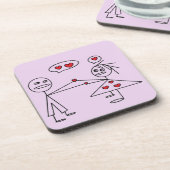Niedliches und romantisches Strichmännchen Paar in Getränkeuntersetzer (Linke Seite)