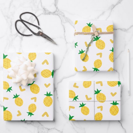 Niedliches und sonniges Ananas-Muster Geschenkpapier Set (Vorderseite)