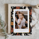 Niedliches und spöttisches Muster Happy Halloween  Folien Feiertagskarte<br><div class="desc">Frohe Halloween! Versenden Sie mit dieser individuell gestaltbaren Halloween-Karte einen schönen Urlaub an Ihre Familie und Freunde. Es zeichnet sich durch ein niedliches und unheimliches Halloween-Muster aus. Personalisieren Sie dieses Foto Halloween-Karte,  indem Sie Ihre Daten hinzufügen. Diese goldene Halloween-Fotokarte ist in einer Vielzahl von Kartons erhältlich.</div>