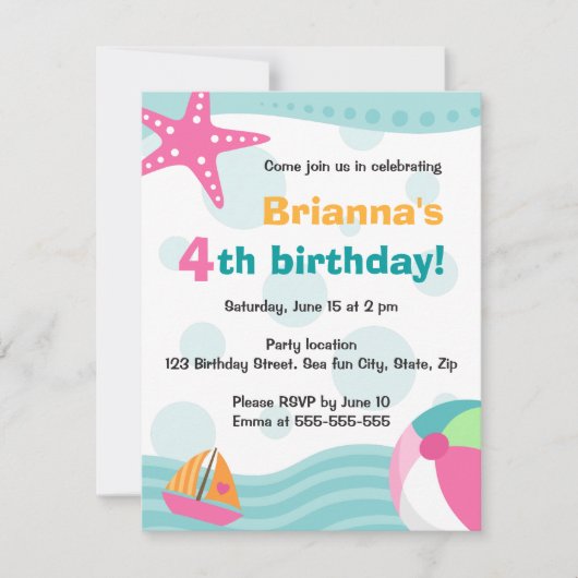 Niedliches und unterhaltsames Schwimmbad oder Part Einladung (Vorderseite)