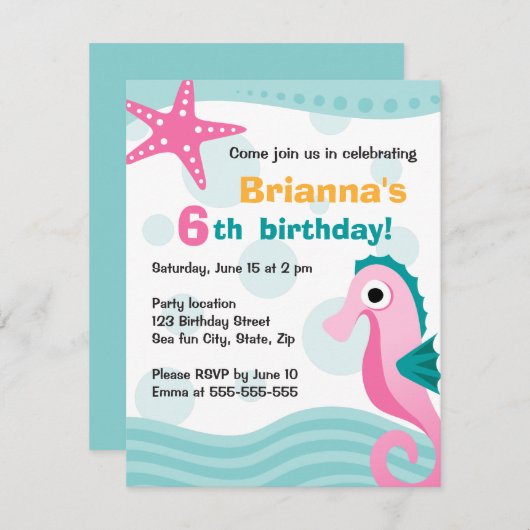 Niedliches und unterhaltsames Seepferd unter dem M Einladung (Vorne/Hinten)