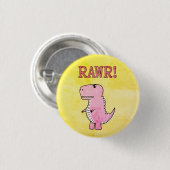 Niedliches und wütend rosa Cartoon T-Rex altes Pap Button (Vorne & Hinten)