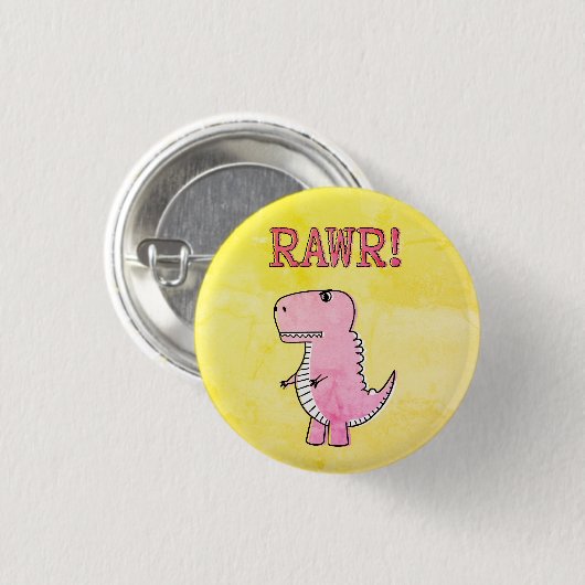 Niedliches und wütend rosa Cartoon T-Rex altes Pap Button (Vorne & Hinten)