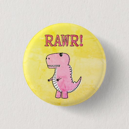 Niedliches und wütend rosa Cartoon T-Rex altes Pap Button (Vorderseite)