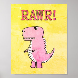 Niedliches und wütend rosa Cartoon T-Rex altes Pap Poster
