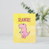 Niedliches und wütend rosa Cartoon T-Rex altes Pap Postkarte (Stehend Vorderseite)