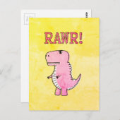 Niedliches und wütend rosa Cartoon T-Rex altes Pap Postkarte (Vorne/Hinten)