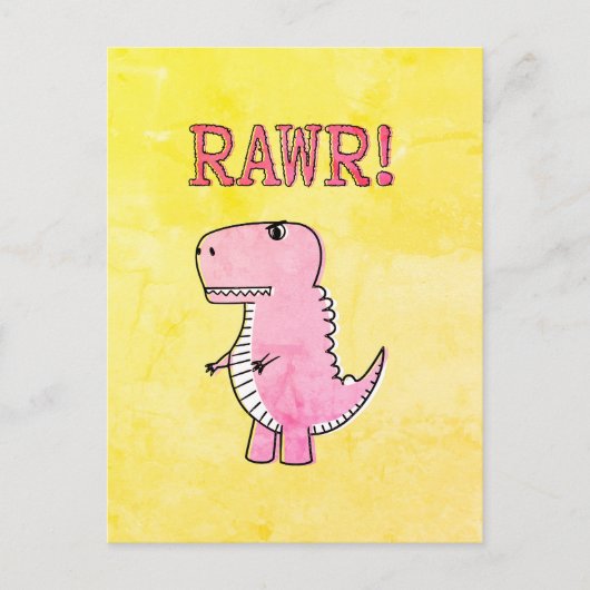 Niedliches und wütend rosa Cartoon T-Rex altes Pap Postkarte (Vorderseite)