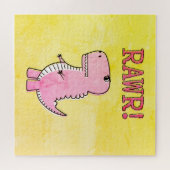 Niedliches und wütend rosa Cartoon T-Rex altes Pap Puzzle (Horizontal)
