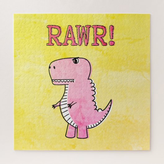 Niedliches und wütend rosa Cartoon T-Rex altes Pap Puzzle (Vertikal)