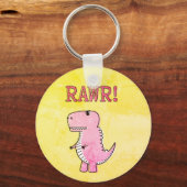 Niedliches und wütend rosa Cartoon T-Rex altes Pap Schlüsselanhänger (Rückseite)