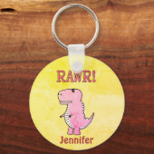 Niedliches und wütend rosa Cartoon T-Rex altes Pap Schlüsselanhänger (Vorderseite)