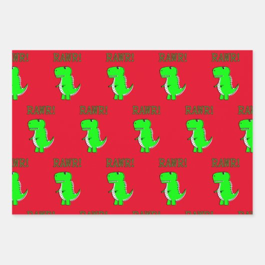 Niedliches und wütendes T-Rex Dino RAWR Papierblat Geschenkpapier Set (Vorderseite)