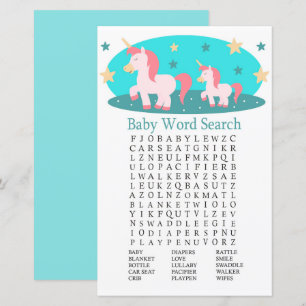 Niedliches Unicorn Baby Shower Word Search Game